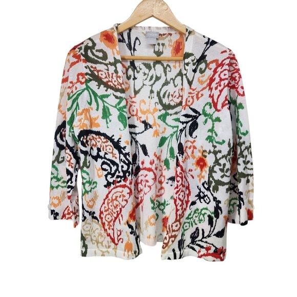 Chicos Multicolor Paisley Open Cardigan Sweater Womens Size M - Picture 6 of 6
